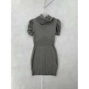 XXI‎ Grey Sweater Dress Cowl Neck Sheath Ruffle Ruched Sleeve Small Petite SP